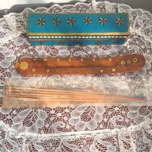 Vintage Incense Burner and Painted Wooden Box VTG